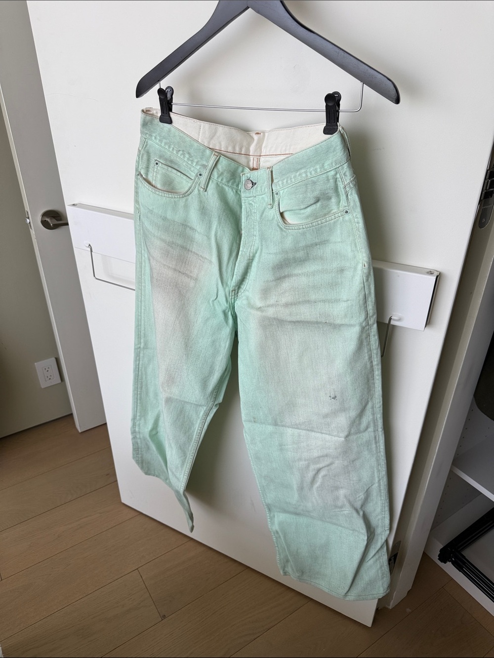 Acne Studios Peach Leather Patch on Mint Fabric